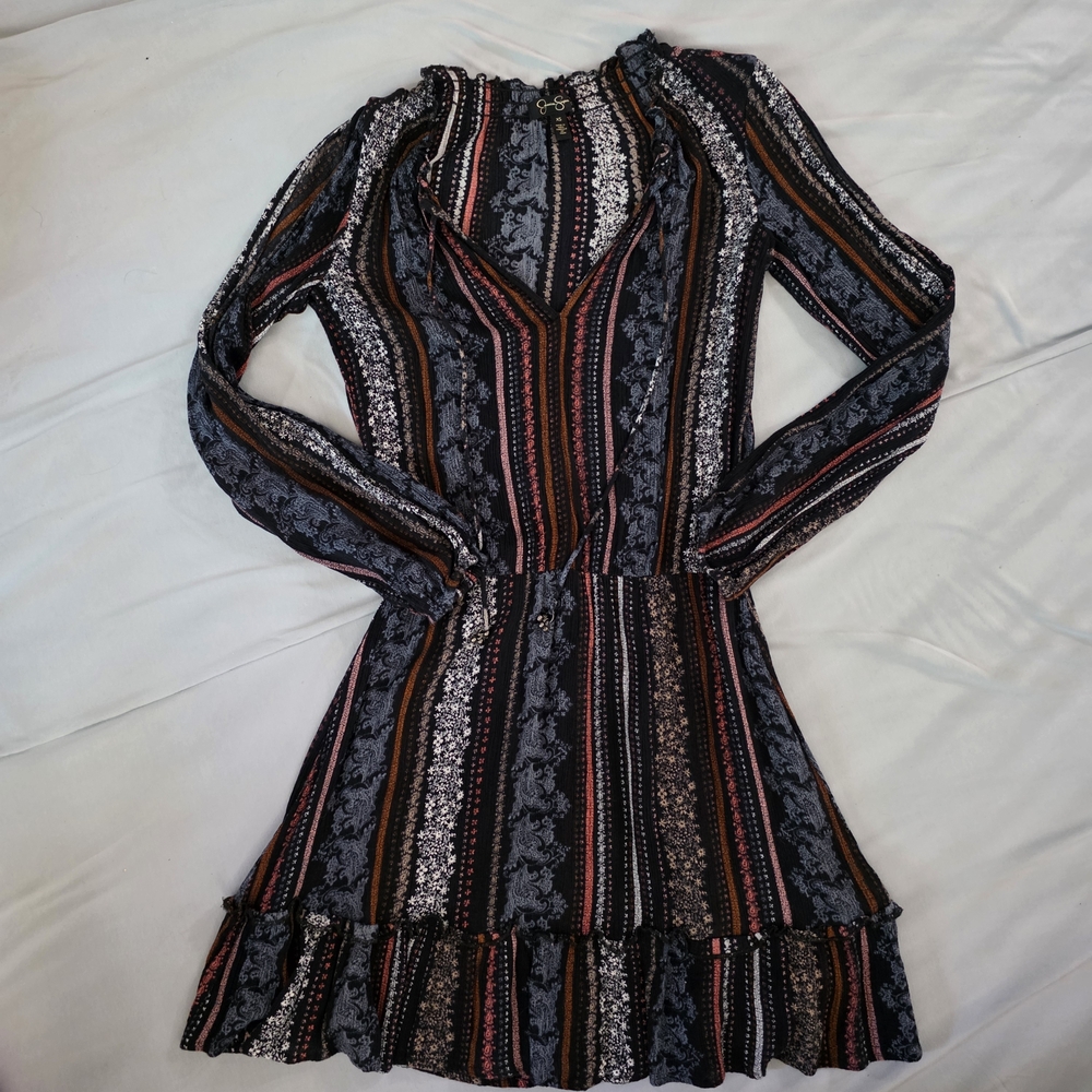 Jessica Simpson Women’s Long-Sleeve Striped Boho Dress - Navy/Multi, Size XS